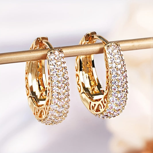 Elegant 18K Gold-Plated Zircon Hoop Earrings - Chic Retro Style & Dazzling Shine, Perfect Gift for All Occasions