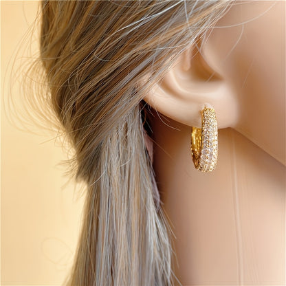 Elegant 18K Gold-Plated Zircon Hoop Earrings - Chic Retro Style & Dazzling Shine, Perfect Gift for All Occasions