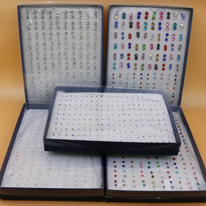 Large Set of 100 Pairs of Randomly Mixed Colorful Rhinestones Simple Fashion Shiny Plastic Glue Needle Earrings