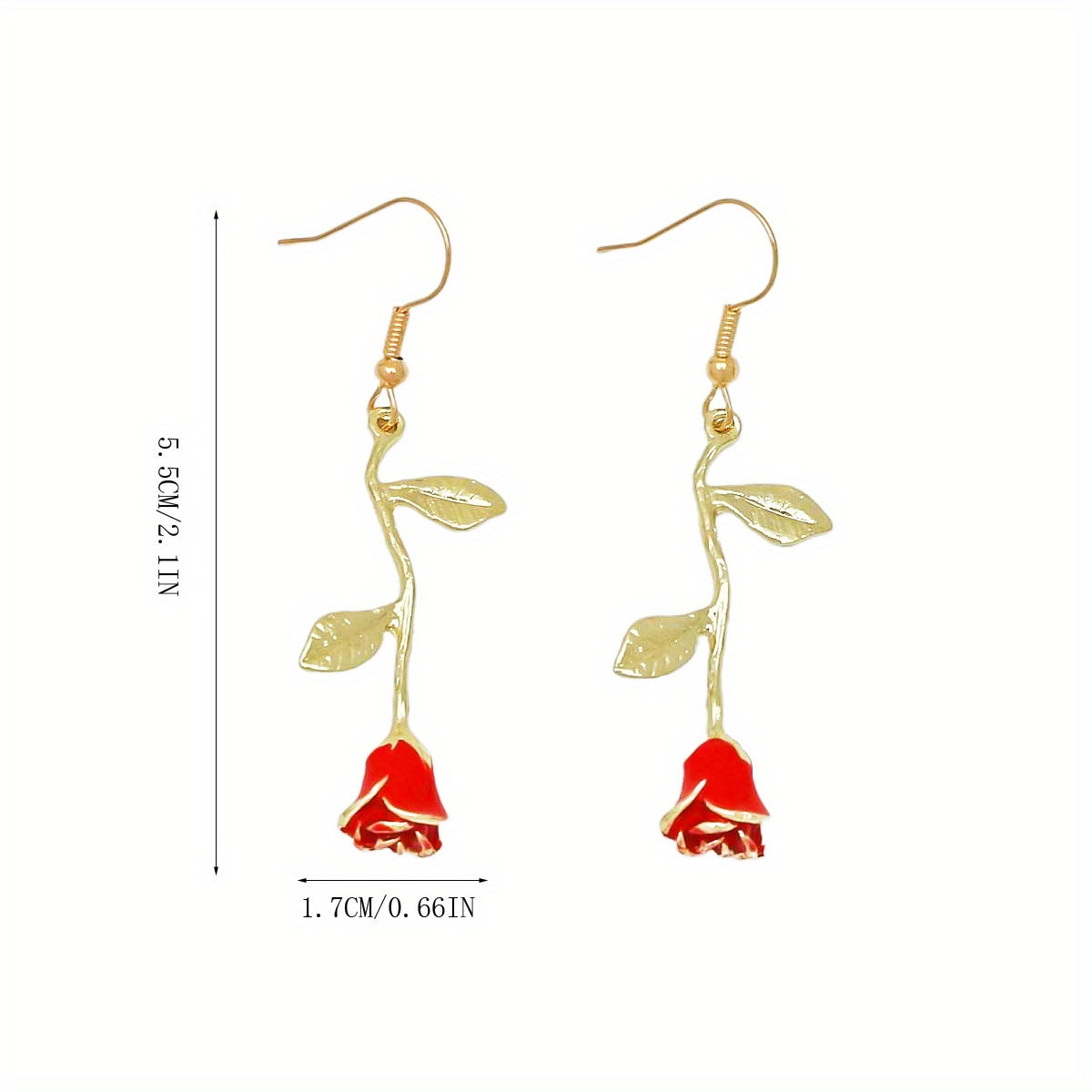 Rose Flower Design Red Dangle Earrings Sexy Cute Style Zinc Alloy Ear Jewelry Wedding Party Ornaments