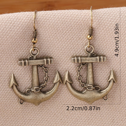 Vintage-Inspired Boat Anchor Dangle Earrings - Unique Creative Personality Gift for Women - Zinc Alloy Jewelry with Exquisite Details and Durable Construction