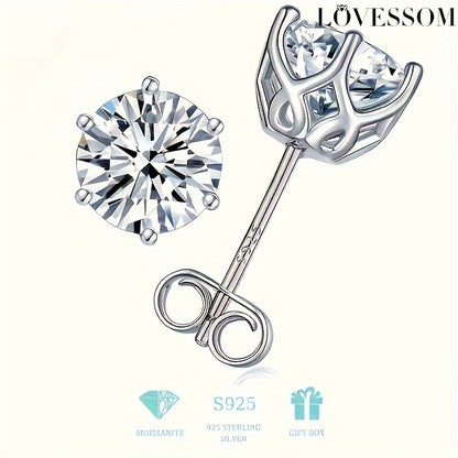 1 Pair 925 Pure Silver Mozambique Hip-hop Rock Earrings for Men's and Women's Couple, Sister, Wedding, Birthday, Anniversary, New Year's Gift