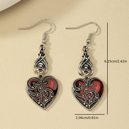 Pair of Gothic Style Minimalist Elegant Dark Red Heart Women'S Earrings, Perfect for Vacation Parties and Everyday Wear, Elegant Jewelry, Elegant Accessories, Fashion Lovers, Gift Shoppers, Stylish Pendants, Highquality Metal