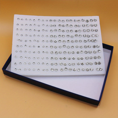 Large Set of 100 Pairs of Randomly Mixed Colorful Rhinestones Simple Fashion Shiny Plastic Glue Needle Earrings