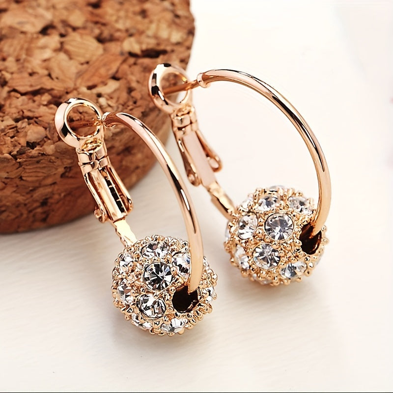 Full Colorful Shiny Rhinestone Decor Ball Design Hoop Earrings Bohemian Sexy Style Zinc Alloy Jewelry Daily Casual