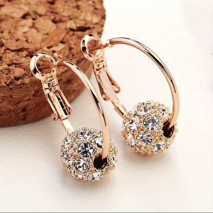 Full Colorful Shiny Rhinestone Decor Ball Design Hoop Earrings Bohemian Sexy Style Zinc Alloy Jewelry Daily Casual