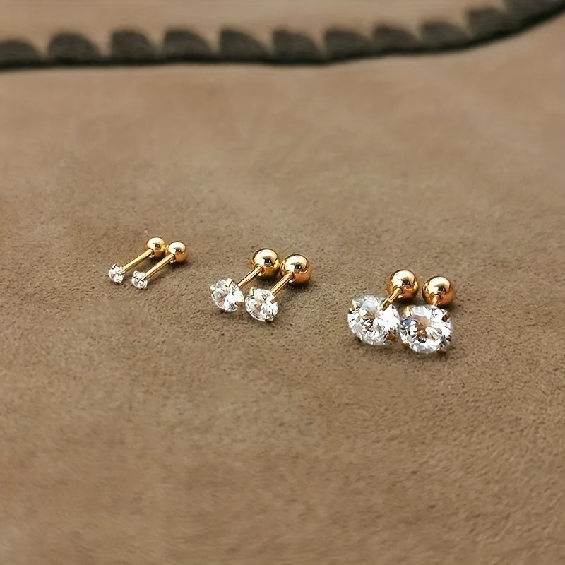 1pair Shiny Zirconia Stud Earrings - Non-Allergenic Artificial Diamonds for Girls - Perfect Gift Choice