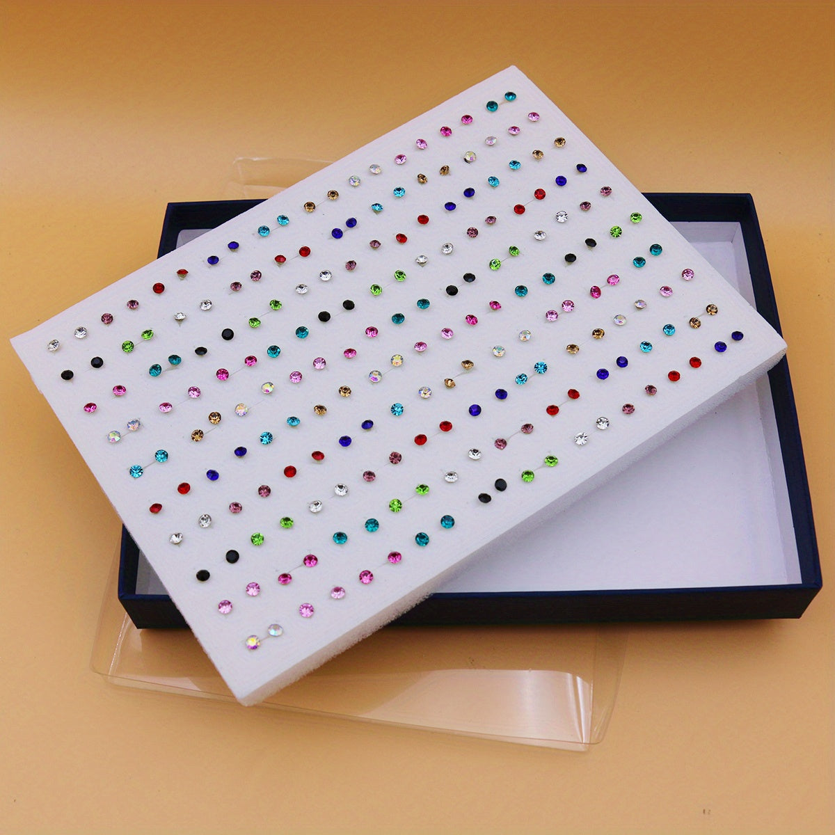 Large Set of 100 Pairs of Randomly Mixed Colorful Rhinestones Simple Fashion Shiny Plastic Glue Needle Earrings