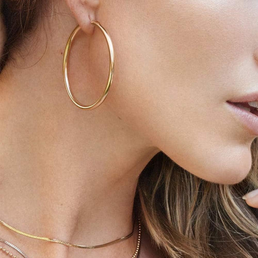 Gold Hoop Earrings for Women - Hypoallergenic 14K Real Gold 925 Sterling Silver Post Sensitive Ears Nickel Free Hoops Earrings Set for Women Jewelry Lightweight 13-60Mm