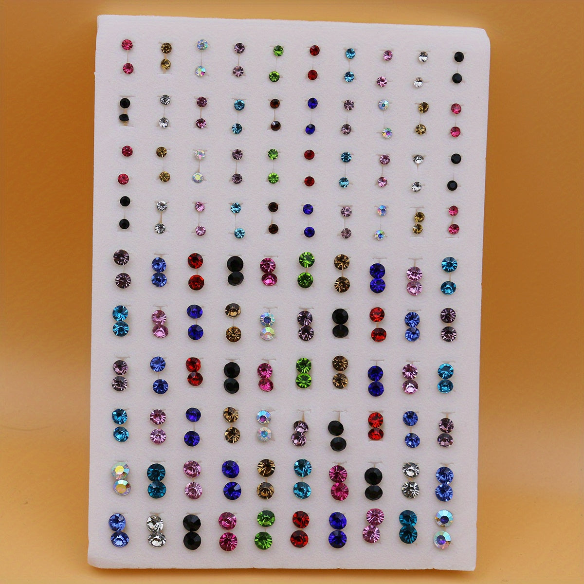 Large Set of 100 Pairs of Randomly Mixed Colorful Rhinestones Simple Fashion Shiny Plastic Glue Needle Earrings