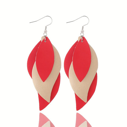 3-layer Vintage Leaf-Inspired Dangle Earrings - Chic PU Leather Craftsmanship - Ideal Fashion Accessory for Women's Everyday & Casual Outings