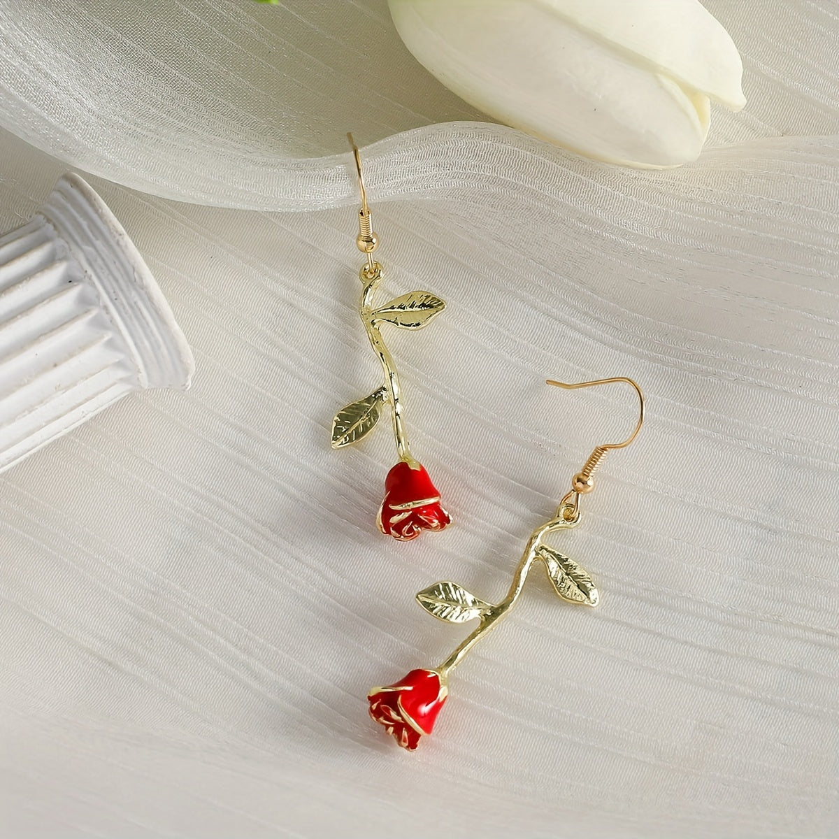 Rose Flower Design Red Dangle Earrings Sexy Cute Style Zinc Alloy Ear Jewelry Wedding Party Ornaments