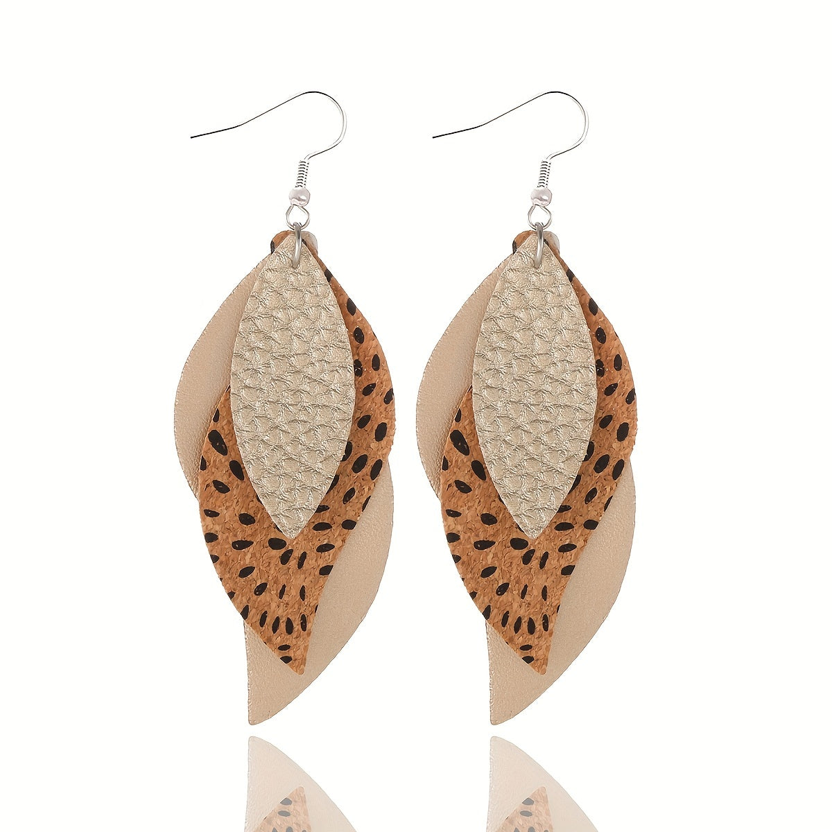 3-layer Vintage Leaf-Inspired Dangle Earrings - Chic PU Leather Craftsmanship - Ideal Fashion Accessory for Women's Everyday & Casual Outings
