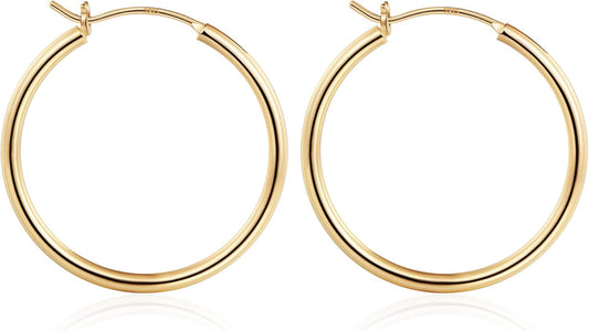 Gold Hoop Earrings for Women - Hypoallergenic 14K Real Gold 925 Sterling Silver Post Sensitive Ears Nickel Free Hoops Earrings Set for Women Jewelry Lightweight 13-60Mm