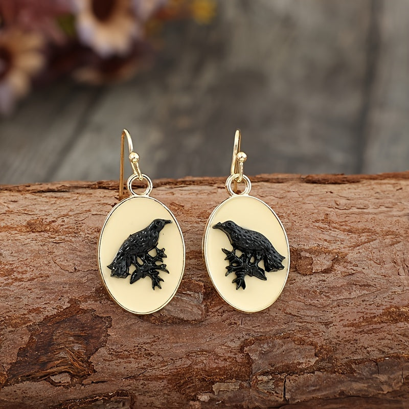 Oval DIY Three-dimensional Crow Dangle Earrings Retro Luxury Temperament Zinc Alloy Plastic Material Daily Casual Exquisite Gfit