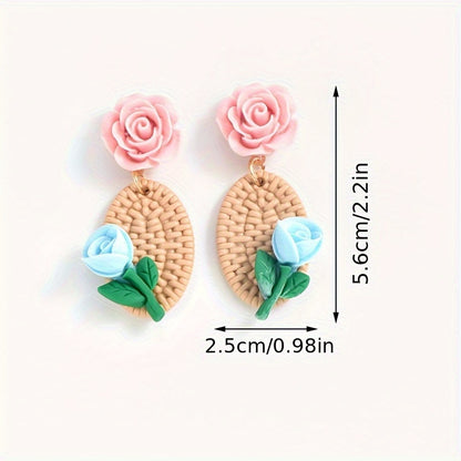 [Popular Choice] Colorful Bohemian Tassel Fabric Flower Earrings - Vibrant Polyester Dangle Earrings with Stainless Steel Hooks for Daily & Party Wear, All-Season Boho Chic Style