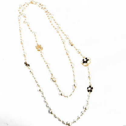 Pearl Number 5 Necklaces For Woman Flower Long two Layer Woman Necklace