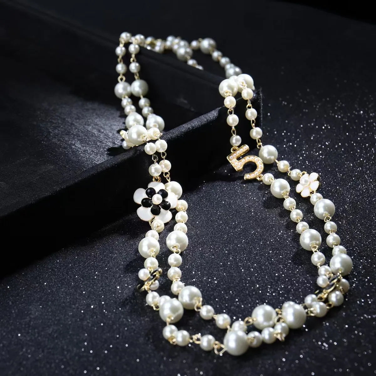 Pearl Number 5 Necklaces For Woman Flower Long two Layer Woman Necklace