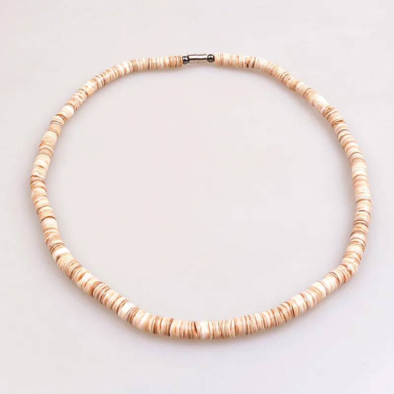 Shell Necklace For Men Women Real Seashell Necklaces With Round Clam Chip Shell Beads Hawaiian Surfer Jewelry