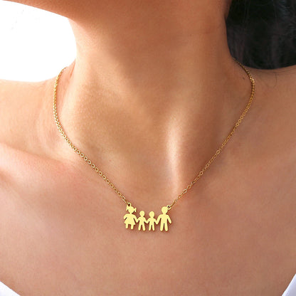 Stainless Steel Necklaces A Family Of Four People Pendant Choker Clavicle Chain Fashion Necklaces For Women Jewelry Mama's Gifts