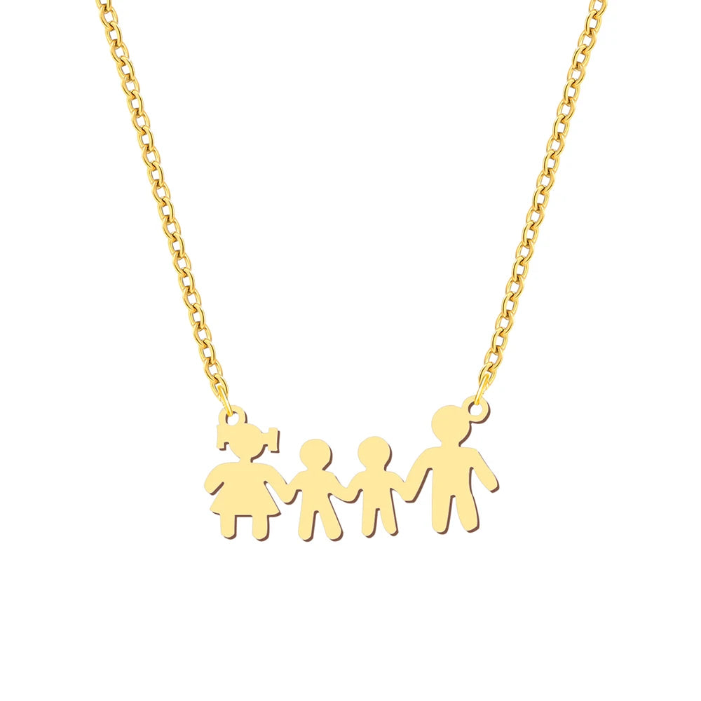 Stainless Steel Necklaces A Family Of Four People Pendant Choker Clavicle Chain Fashion Necklaces For Women Jewelry Mama's Gifts