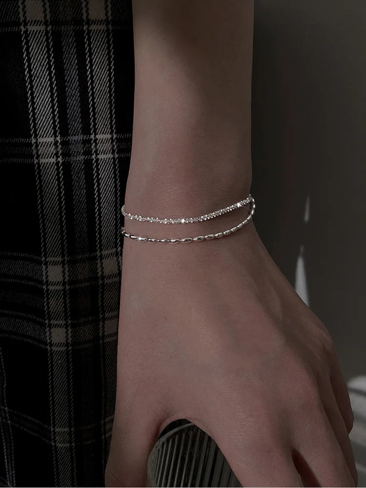 New Fashion 925 Sterling Silver Double Layer Bracelet Beads Exquisite Simple Women Bracelet Fine Jewelry Accessories