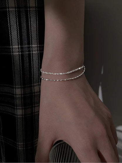 New Fashion 925 Sterling Silver Double Layer Bracelet Beads Exquisite Simple Women Bracelet Fine Jewelry Accessories