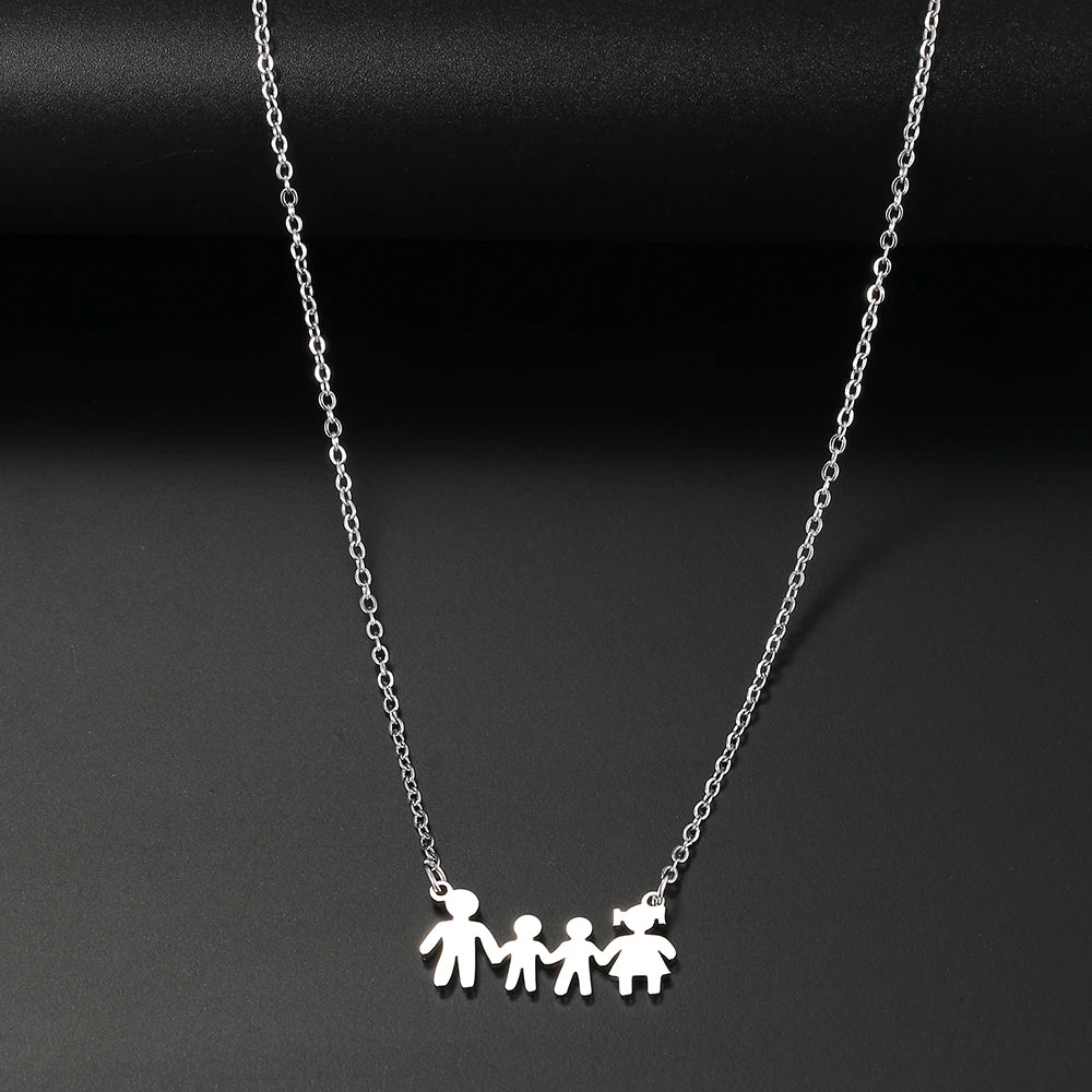 Stainless Steel Necklaces A Family Of Four People Pendant Choker Clavicle Chain Fashion Necklaces For Women Jewelry Mama's Gifts