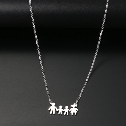 Stainless Steel Necklaces A Family Of Four People Pendant Choker Clavicle Chain Fashion Necklaces For Women Jewelry Mama's Gifts
