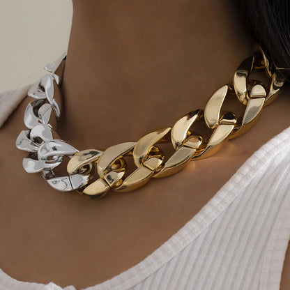 Simple Exaggerated Necklace Lady 4 Color Hip Hop Distorted Thick CCB Chain Creative Necklaces Fashion Glamour Girl Jewelry Gift