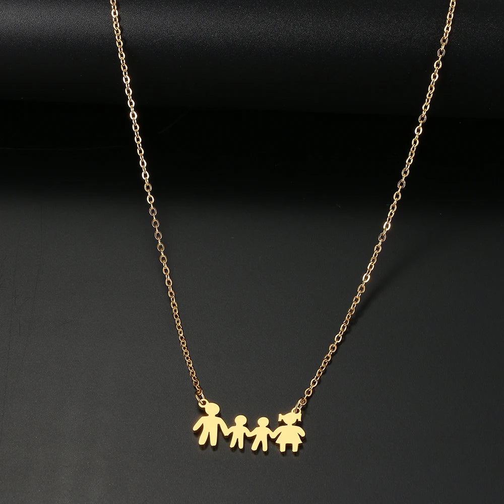 Stainless Steel Necklaces A Family Of Four People Pendant Choker Clavicle Chain Fashion Necklaces For Women Jewelry Mama's Gifts
