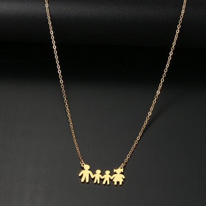 Stainless Steel Necklaces A Family Of Four People Pendant Choker Clavicle Chain Fashion Necklaces For Women Jewelry Mama's Gifts