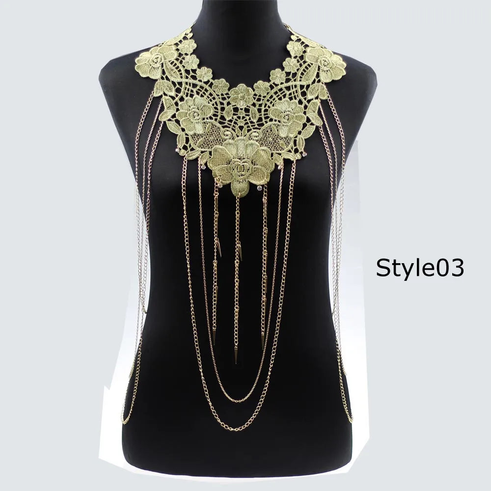 Lace Flower Choker Necklace Large Fashion Women's Long Necklaces 2024 Massive Statement Elegant Jewelry