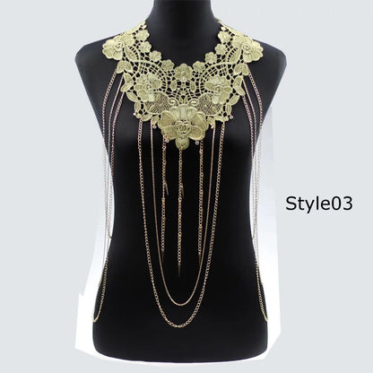 Lace Flower Choker Necklace Large Fashion Women's Long Necklaces 2024 Massive Statement Elegant Jewelry