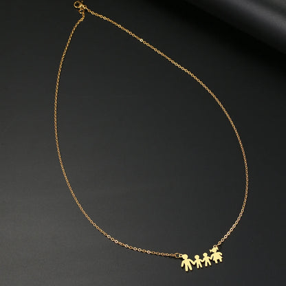 Stainless Steel Necklaces A Family Of Four People Pendant Choker Clavicle Chain Fashion Necklaces For Women Jewelry Mama's Gifts