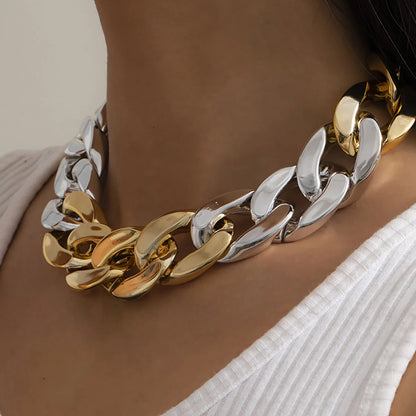 Simple Exaggerated Necklace Lady 4 Color Hip Hop Distorted Thick CCB Chain Creative Necklaces Fashion Glamour Girl Jewelry Gift