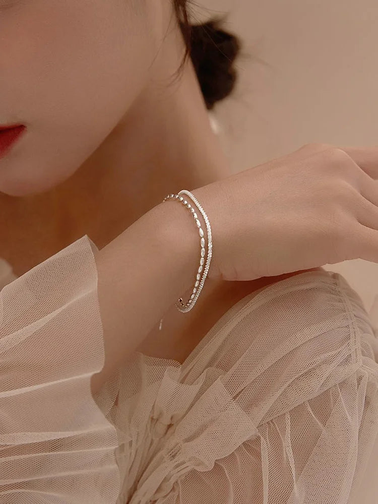 New Fashion 925 Sterling Silver Double Layer Bracelet Beads Exquisite Simple Women Bracelet Fine Jewelry Accessories
