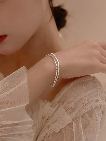 New Fashion 925 Sterling Silver Double Layer Bracelet Beads Exquisite Simple Women Bracelet Fine Jewelry Accessories