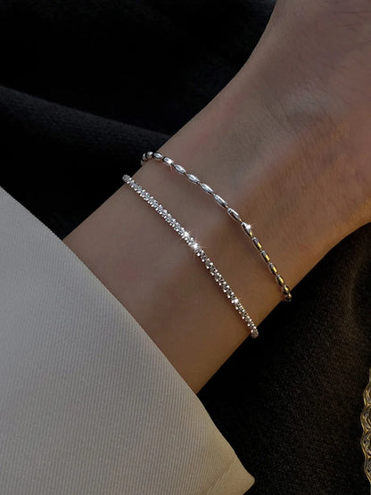 New Fashion 925 Sterling Silver Double Layer Bracelet Beads Exquisite Simple Women Bracelet Fine Jewelry Accessories