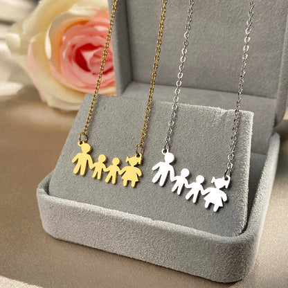 Stainless Steel Necklaces A Family Of Four People Pendant Choker Clavicle Chain Fashion Necklaces For Women Jewelry Mama's Gifts