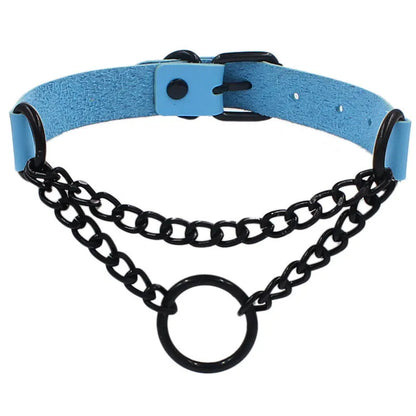 Round Layered Necklace Black Chain Necklaces for Women Men Pu Leather Gothic Punk Statement Choker Necklace Cosplay Jewelry