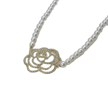 luxury brand large camellia pearl necklace long versatile sweater chain elegant womens necklaces Jewelry on the neck