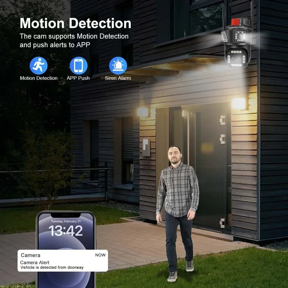 16MP 8K HD Wifi Camera Outdoor 12X Zoom Four Lens Three Screen Auto Tracking Security Protection 4K PTZ Video Surveillance CCTV