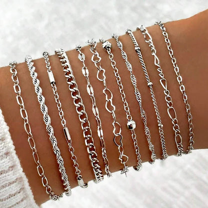 11-piece Women's Bracelet Set Atmosphere Creative Temperament European And American Basic Multi-layer Chain Bracelet