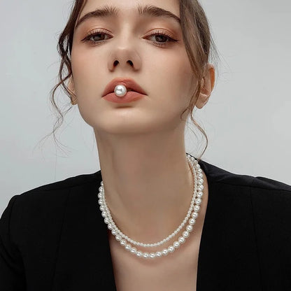 Stacked Wearing Double-layered Pearl Necklace Women's Simple Design Clavicle Chains Elegant Short Choker Jewelry for Party