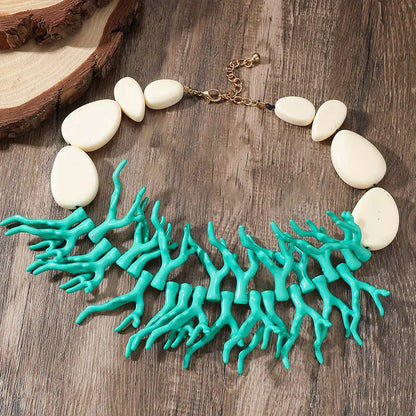 Trendy Choker Beaded Chain Bohemian Necklaces&Earrings Set for Women Big Beads Coralline Pendant Necklace Bib Set Jewelry Gifts