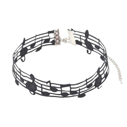 Elegant Black Alloy and Ribbon Necklace with Distinctive Note Distinctive Fashion Jewelry Perfect for Party and Concerts