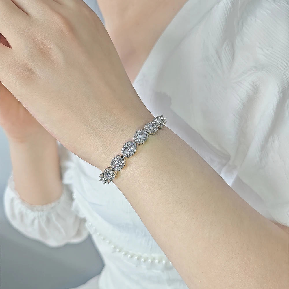 2024 New Luxury Blue Red Green Black silver Color Bracelet Bangle for Women Anniversary Gift Jewelry Wholesale S6923