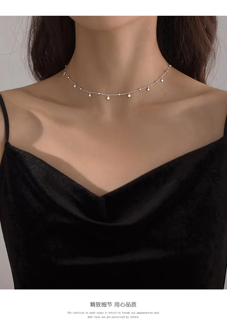 925 Sterling Silver Neck Chain Tassels Round Necklaces Women Jewelry Exquisite Elegant Aesthetic Charms Accessories Argent 925