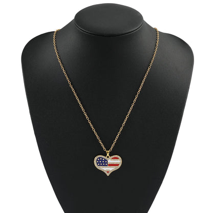 USA Flag Necklace US Love Heart Pentagram America Flag Necklace Full Iced Out Rhinestone Men Hip Hop Rock Pendant Neck Chains